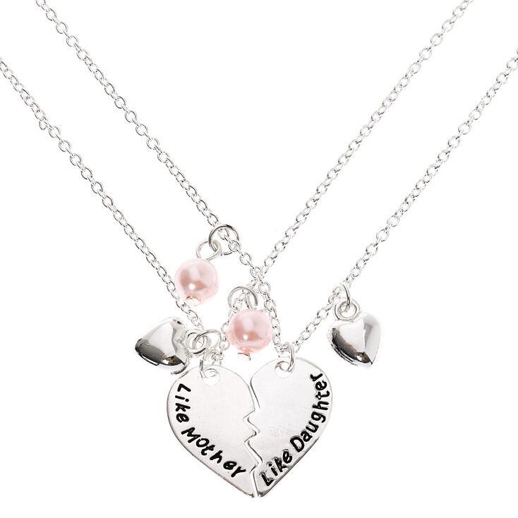 NEW Mom Mother Daughter Day Love Heart Silver Tone 2 Pendants Charm Necklace 